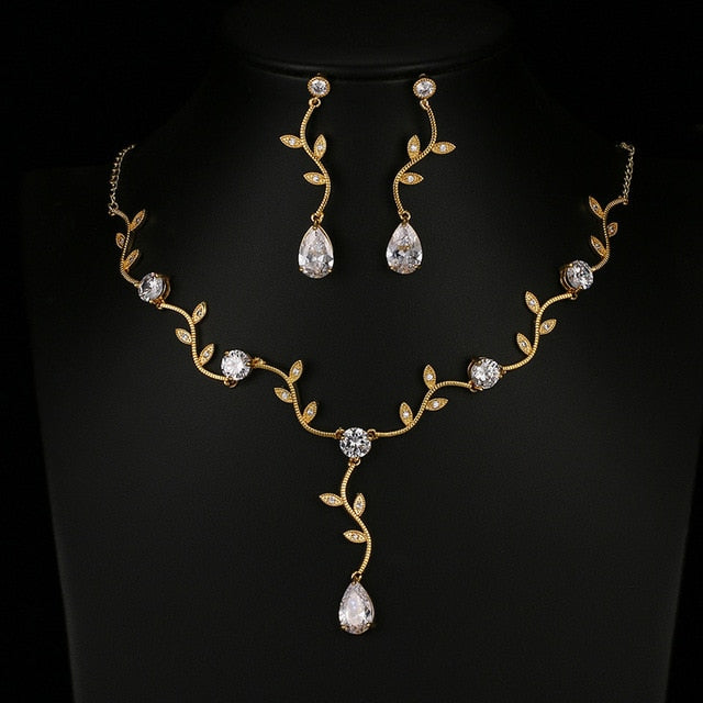 Fashion Water Drop Zircon Crystal Bridal Jewelry Sets