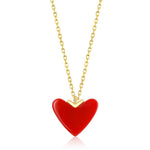 Silver Red Love Heart Coral Necklace