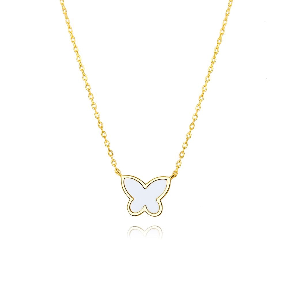 Silver White Agat Butterfly Necklace