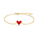 Silver Red Love Heart Coral Bracelet